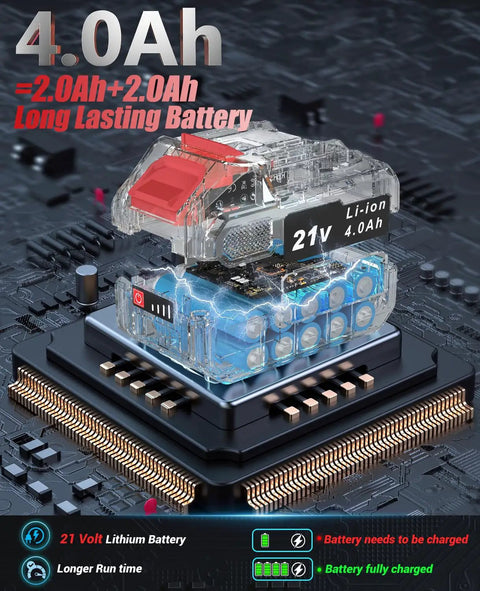 4.0Ah battery for Cordless Hedge Trimmer 21V With 4000mAh Battery, visual of lithium battery on circuit board
