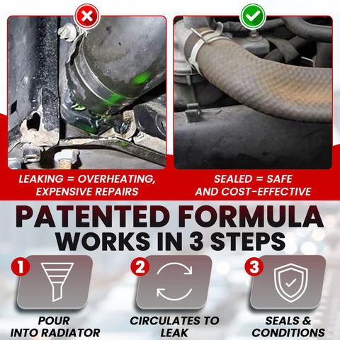 Comparison of radiator leaks before and after using Fast Acting Radiator Stop Leak And Cooling System Sealer Conditioner 20G Tube.