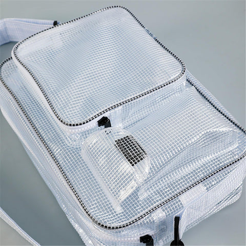 Clear Anti Static Crossbody Satchel For Laptops And Precision Tools, showing spacious compartments and mesh design
