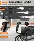 Primiorix 1500W Pressurized Steam Cleaner In Black with 3 level adjustable handle for easy control of steam output.