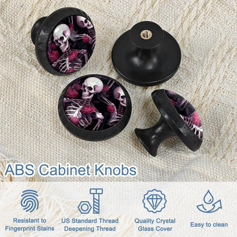 Four Piece Round Cabinet Knobs Set For Kids Durable Drawer Pulls With Screws, skeleton design, on textured cloth