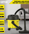 3 In 1 Wet Dry Vacuum Cleaner With 2 Peak HP Suction Portable Shop Vacuum for garage, yellow vacuum displayed indoors