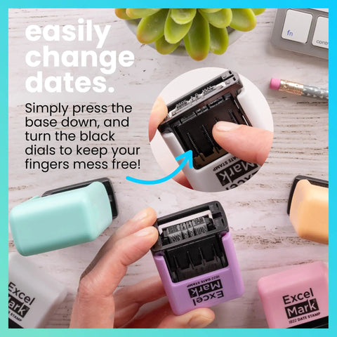 No Sweat Self Inking Date Stamp For Fast Shipping Receiving And Inventory Tracking Clean Black Ink With Easy Twist Dials for date changing mechanism.