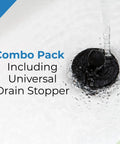 Kick Clogged Tubs To The Curb With This Game Changing Hair Catcher Combo Pack Features A Silicone Stopper Fits Any Standard Bathtub Measuring 1.4 To 1.8 Inches Wide Keeps Your Pipes Running Smooth As Silk. Black universal drain stopper in water.