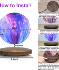 Levitating Moon Lamp 6 Inch With 18 Color Galaxy LED Light Remote Control displayed on a wooden magnetic base with installation steps