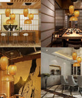 Lantern Style LED Pendant Light With Adjustable Cord Bamboo Weave Ceiling Hanging Lamp illuminating diverse dining spaces
