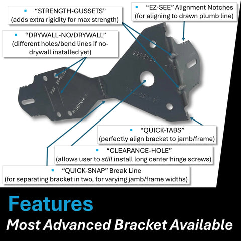 Premium Door Install Kit Max Strength Secures Both Sides To Wall With Patented Bracket System, showing advanced bracket features.