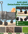 Collapsible Wagon Cart with Lockable Brakes on sand, featuring 360° wheels, durable all-terrain use, and anti-skid design.