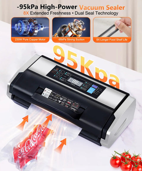 Beast 95KPa Vacuum Sealer Machine For Home Cooks And Pros, Fully Automatic With 10-In-1 System, Black Silver on counter