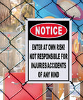 2 Pack Straight Up Enter At Your Own Risk Warning Sign 10 By 7 Inch legit tough aluminum outdoor plate mounted on a fence.