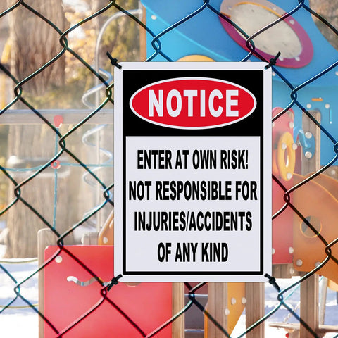 2 Pack Straight Up Enter At Your Own Risk Warning Sign 10 By 7 Inch legit tough aluminum outdoor plate mounted on a fence.