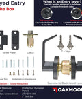 Black Commercial Door Lever Lockset Grade 2 Heavy Duty Keyed Entry with installation tools and hardware shown
