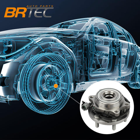 Illustration with Six Lug Wheel Hub Assembly 515065 for Nissan Frontier 2005 to 2015 and Suzuki Equator 2009 to 2012 with ABS, front view