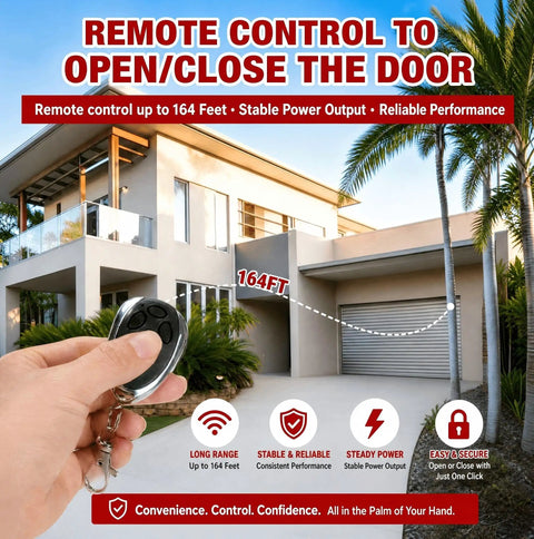 Remote control for Heavy Duty Electric Roll Up Door 102 By 102 Inches Galvanized Steel Garage Barn Shutter, 164 feet range.
