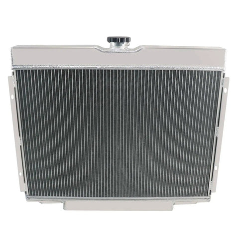 Front view of 4 Row All Aluminum Radiator Kit With 2x10 Inch Fans And Shroud Thermostat Relay Kit High Flow Core For 1967 1968 1969 1970 Ford Mustang Mercury Cougar Ranchero V8