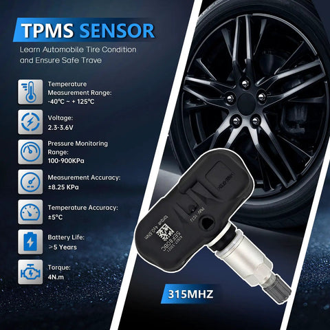 Chill Out And Cruise With These Straight Swap Tire Pressure Monitoring Sensors Running At 315 Mhz A Rock Solid Set Of Four For Toyota Camry Corolla Rav4 Highlander And Prius on black wheel.