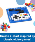 STEM Explorers Pixel Art Challenge Kit For Kids with foam pixel pieces on a blue 10x10 tray forming a pixelated design.