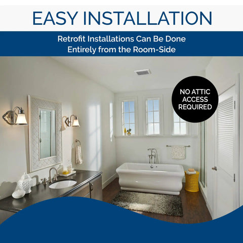 Bathroom with Energy Star Certified Bathroom Ventilation Fan With FlexFlow Technology Whisper Quiet 50 80 110 CFM installed on ceiling