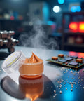 Open jar of high-temp copper conductive grease on workbench, ideal for electrical connections, automotive and electronics.