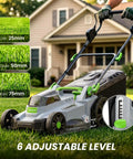 Powerful Cordless Lawn Mower With 17 Inch Deck Walk Behind Electric 4.0 Ah Battery Powered 6 Adjustable Cutting Heights