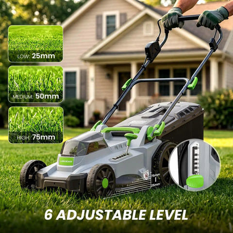 Powerful Cordless Lawn Mower With 17 Inch Deck Walk Behind Electric 4.0 Ah Battery Powered 6 Adjustable Cutting Heights