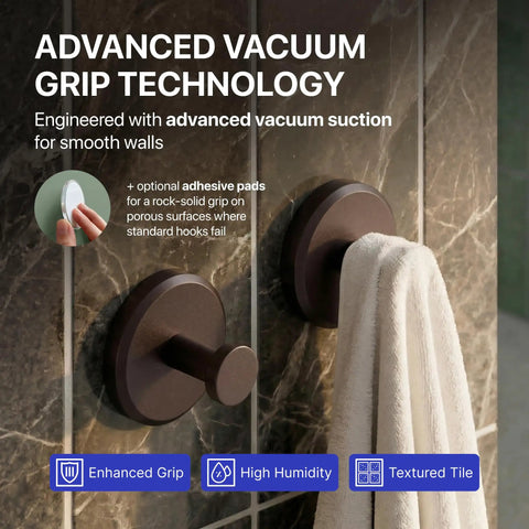 Suction Cup Shower Hooks 2 Pack No Drill Towel Holder For Towels Robes And Coats with towel on textured tile