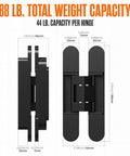 Side and front view of Concealed Door Hinge Set For Cabinets Bookshelves And Hidden Doors 6 Inch 180 Degree Heavy Duty Adjustable.