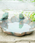Antique Resin Bird Bath For Outdoors, Flower Shaped Garden Bird Bath With Vintage Bird Ornament, Outdoor Yard Table Decor Vibe