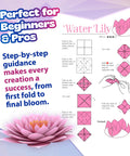 Origami Paper Craft Kit For Kids Ages 6 To 12 With 100 Colored Sheets, 20 Bendable Stems, 30 Buttons And Jewels, Easy Origami Book Water Lily Instructions