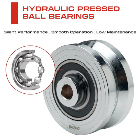 3 Inch V Groove Wheel for Sliding Gates Solid Steel Heavy Duty 1000 Lb Load Capacity with hydraulic pressed ball bearings