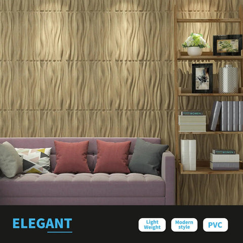 Black PVC Wave 3D Wall Panels 19.7x19.7 Inches Matte Finish 12 Pack Lightweight Fire Resistant Easy DIY Wall Tiles covering 32 Sq Ft