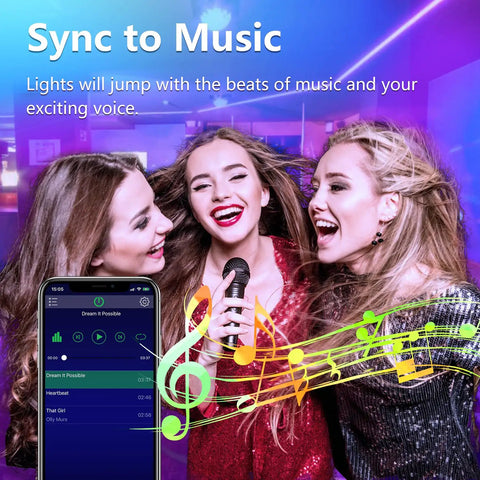 Led Strip Lights For Bedroom 100 Ft Twin Rolls Music Sync RGB Color Changing With App Control For Party And Home Decor Vibrant LED