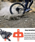 Biker on trail with 8 Piece Bike Disc Brake Pad Spacer Set for Hydraulic Systems, Shimano compatible, and close-up.