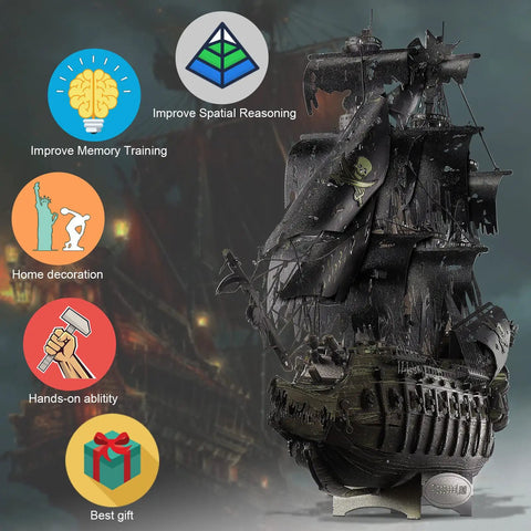 Epic Dope 3D Metal Puzzle Kit Flying Dutchman Pirate Ship Model Building Set For Adults And Teens Challenging DIY Puzzle