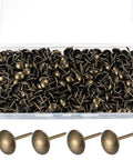 Premium 320 Piece Set Of Top Shelf Upholstery Tacks Featuring A Knockout Antique Brass Finish and Smooth Round Heads crafted from heavy duty iron.
