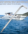 Beefy Boat Tilt Thrust Rod And Spring For Outboard Motor 9.8 To 18HP Tohatsu And Chinese Engines Next to a Yacht