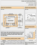 Drawer and cabinet specifications diagram detailing measurements for Heavy Duty 5D Undermount Soft Close Drawer Slides 21 Inch.