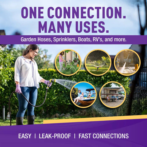 Person using a hose in garden with Easy Connect Garden Hose Quick Connect Fittings With Ball Valve Three Quarter Inch Solid Brass