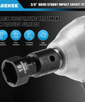 Close-up of Low Profile Nano Impact Socket Set For 3/8 Inch Drive Metric Tools 6mm Through 19mm Cr-Mo Steel with black phosphate finish