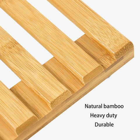 Close-up of Three Pack Bamboo Plant Caddies With Rolling Wheels, showcasing the natural bamboo material and sturdy build.