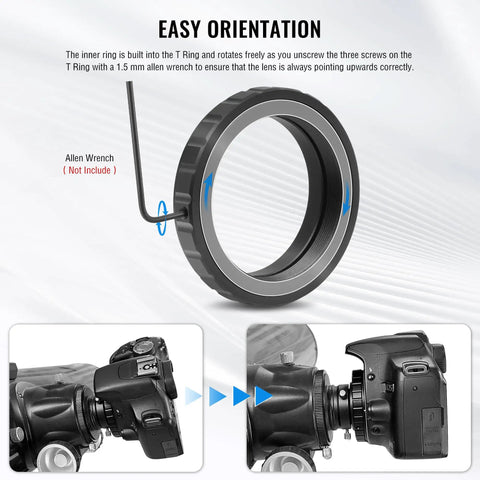 T Mount Telescope Camera Adapter for Nikon SLR and DSLR Bodies 1 25 Inch Connection with T2 Ring shown with camera installation
