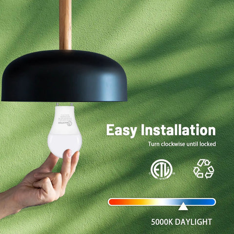 GU24 LED Light Bulb 9W 800 Lumens 5000K Daylight A19 Shape Twist And Lock Base being installed into a lamp