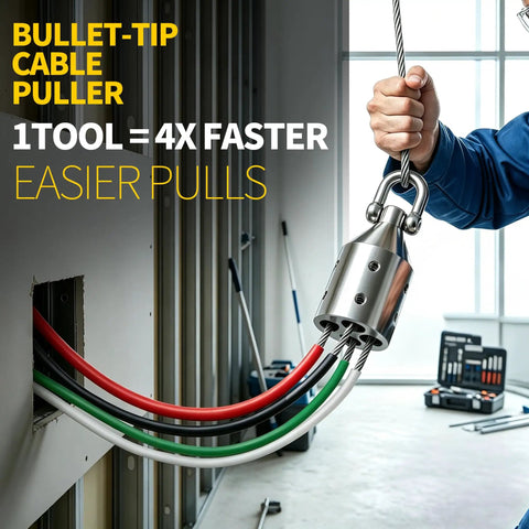 Real Deal Heavy Duty Wire Pulling Grip Four Slot Cable Puller Tool With Four Thousand Pound Capacity For Pro Electrical Conduit Runs And Underground Wiring Jobs Across The Nation with colorful wires in wall.