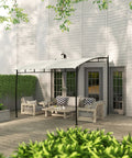 10 By 10 Ft Outdoor Pergola Gazebo With UV Resistant Canopy And Steel Frame Sun Shade Shelter Against House Wall On Patio Cream White
