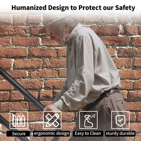 Elderly man using Rugged 20 Inch Wall Mount Hand Rail For Outdoor Steps Non Slip U Shape Stair Railing For 1 To 3 Steps