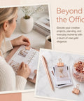 Rose Gold Binder Clips Set In Assorted Sizes Mini Small Medium Large 100 Pcs In Clear Box on desk with planner and pen
