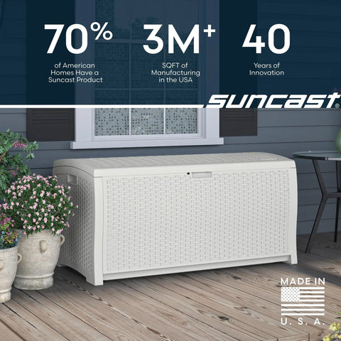 99 Gallon Outdoor Deck Box With Hinged Lid White All Weather Resin Storage For Patio Yard And Garage Large Organizer
