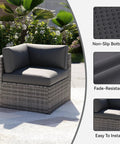14 Piece Waterproof Patio Cushion Covers For Outdoor Furniture With Zipper And Non Slip Bottom Covers Only For Full Sofa Makeover Fits 6 Seat 6 Back 2 Side Sectional Gray showcasing non-slip bottom and fade-resistant features.
