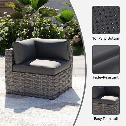 14 Piece Waterproof Patio Cushion Covers For Outdoor Furniture With Zipper And Non Slip Bottom Covers Only For Full Sofa Makeover Fits 6 Seat 6 Back 2 Side Sectional Gray showcasing non-slip bottom and fade-resistant features.