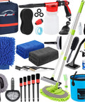Pro Grade 42 Piece Car Wash Kit With Foam Gun Sprayer Long Handle Brush Collapsible Bucket Large Wash Mitt Towels Set